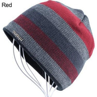 Men'S Skullies Hat Bonnet Beanie Knitted Wool Hat Plus Velvet Cap Thicker Stripe-Beanies-Bargain Bait Box-Red-Bargain Bait Box