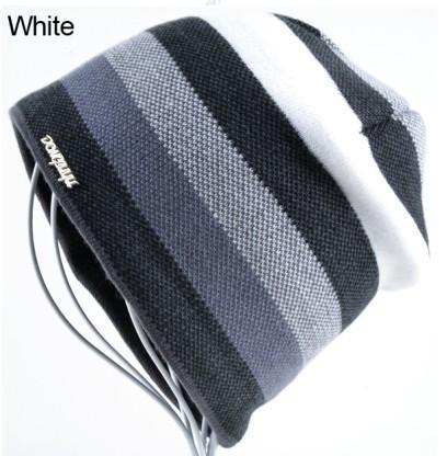 Men&#39;S Skullies Hat Bonnet Beanie Knitted Wool Hat Plus Velvet Cap Thicker Stripe-Beanies-Bargain Bait Box-White-Bargain Bait Box