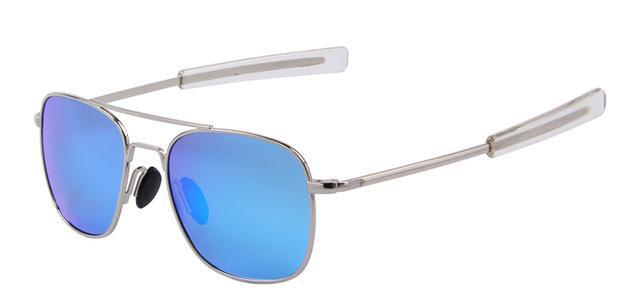 Military Sunglasses Glass Lense Alloy Frame Polarized-Polarized Sunglasses-EYECRAFTERS STARMOON Store-C06SilverBlue-Bargain Bait Box