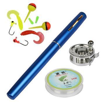 Mini Pocket Ice Reel And Rod Combos Set Aluminum Alloy Pen Fishing Pole-Ice Fishing Rod &amp; Reel Combos-Bargain Bait Box-blue-Bargain Bait Box