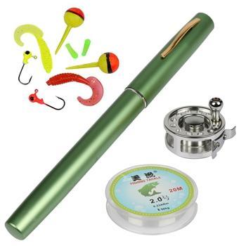 Mini Pocket Ice Reel And Rod Combos Set Aluminum Alloy Pen Fishing Pole-Ice Fishing Rod &amp; Reel Combos-Bargain Bait Box-green-Bargain Bait Box