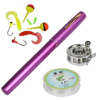 Mini Pocket Ice Reel And Rod Combos Set Aluminum Alloy Pen Fishing Pole-Ice Fishing Rod &amp; Reel Combos-Bargain Bait Box-purple-Bargain Bait Box
