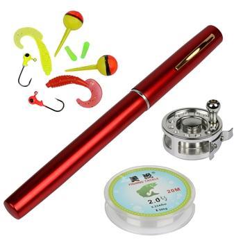 Mini Pocket Ice Reel And Rod Combos Set Aluminum Alloy Pen Fishing Pole-Ice Fishing Rod & Reel Combos-Bargain Bait Box-red-Bargain Bait Box