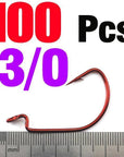 Mnft 100Pcs/Lot Fishing Hook Red Bloody Color Offset Worm Hook Wide Belly-Wide Gap Hooks-Bargain Bait Box-100Pcs 30-Bargain Bait Box