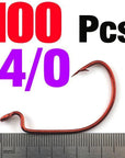 Mnft 100Pcs/Lot Fishing Hook Red Bloody Color Offset Worm Hook Wide Belly-Wide Gap Hooks-Bargain Bait Box-100Pcs 40-Bargain Bait Box