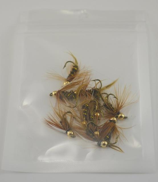 Mnft 10Pcs 10# Brass Golden Head Trout Grayling Fishing Flies Wet Fly Bead-Flies-Bargain Bait Box-10Pcs In Bag-Bargain Bait Box