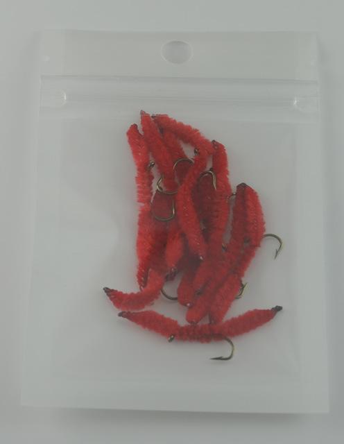 Mnft 10Pcs #10 San Juan Worms Red Nymphs Fly Flies Trout Fishing-Flies-Bargain Bait Box-10Pcs In Bag-Bargain Bait Box