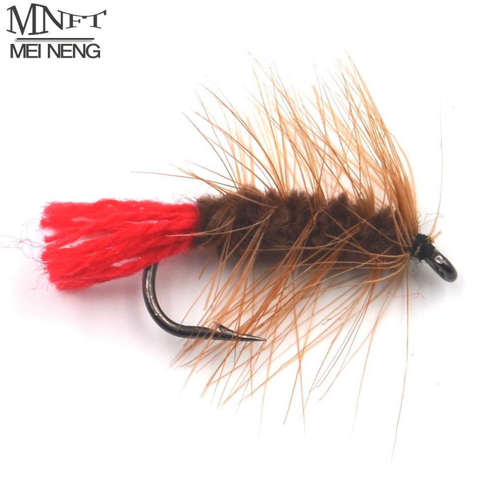 Mnft 10Pcs 6# Brown Nymph Bugger Wooly Worm Fly Trout Fly Fishing Baits Red Tail-Flies-Bargain Bait Box-10pcs in bag-Bargain Bait Box