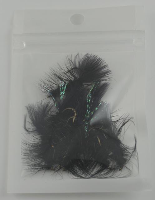 Mnft 10Pcs 6# Head Woolly Bugger Streamer Flies Black Streamer Crystal Flash-Flies-Bargain Bait Box-10Pcs In Bag-Bargain Bait Box