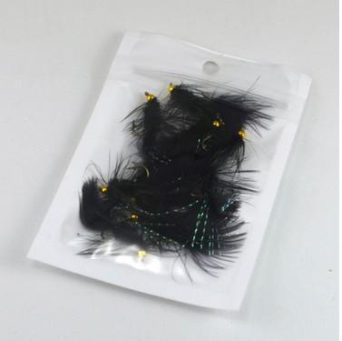 Mnft 10Pcs 8# Black Woolly Bugger Black Color With Flashabou Crystal Decorated-Flies-Bargain Bait Box-10Pcs In Bag-Bargain Bait Box