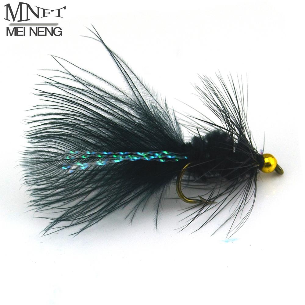 Mnft 10Pcs 8# Black Woolly Bugger Black Color With Flashabou Crystal Decorated-Flies-Bargain Bait Box-10Pcs In Bag-Bargain Bait Box
