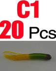 Mnft 20Pcs Silicone Tri-Colors Salted Tube Bass Baits 4.5Cm/0.5G Soft Worm-Tubes-Bargain Bait Box-20PCS C1-Bargain Bait Box
