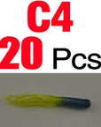 Mnft 20Pcs Silicone Tri-Colors Salted Tube Bass Baits 4.5Cm/0.5G Soft Worm-Tubes-Bargain Bait Box-20PCS C4-Bargain Bait Box