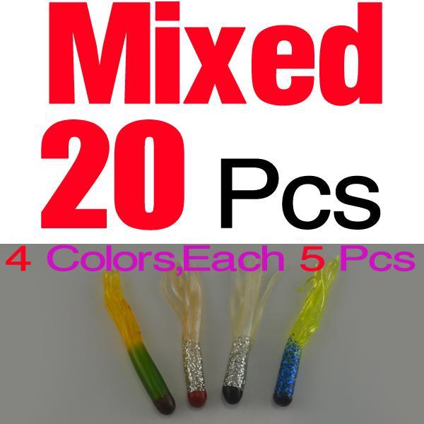 Mnft 20Pcs Silicone Tri-Colors Salted Tube Bass Baits 4.5Cm/0.5G Soft Worm-Tubes-Bargain Bait Box-20PCS MIXED COLORS-Bargain Bait Box