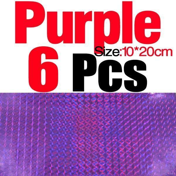 Mnft 6Pcs 10*20Cm Holographic Adhesive Film Flash Tape For Lure Making Fly Tying-Holographic Stickers-Bargain Bait Box-6pcs Purple-Bargain Bait Box