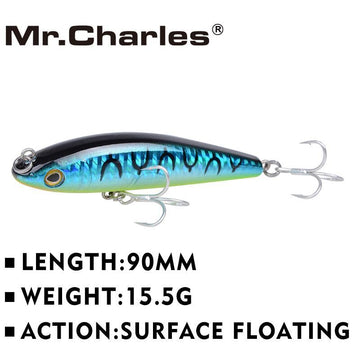 Mr.Charles Cmc028 ,90Mm/15.5G Surface Floating Shad, Assorted Different Colors-Top Water Baits-Bargain Bait Box-COLOR F-Bargain Bait Box