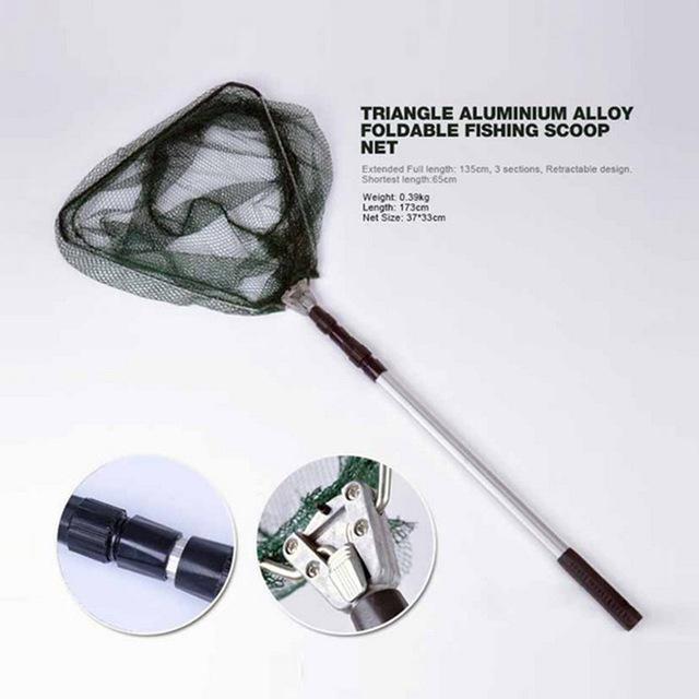 Portable Triangular Brail Folding Fishing Net Landing Net 3 Section  Extendable