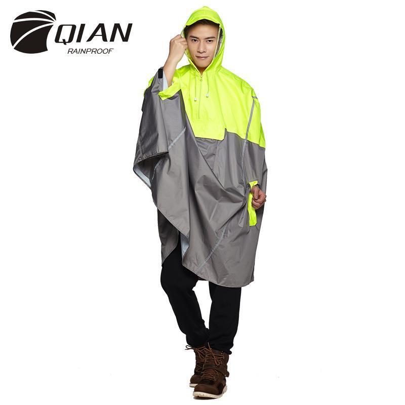 Qian Rainproof Impermeable Able Rain Poncho Backpack Reflective Tape Design-Ponchos-Bargain Bait Box-Red-One Size-Bargain Bait Box
