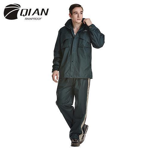 Qian Rainproof Impermeable Raincoat Women&Men Suit Rain Coat Hood Motorcycle-Rain Suits-Bargain Bait Box-Army Green-XXL-Bargain Bait Box