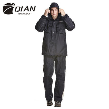 Qian Rainproof Impermeable Raincoat Women&Men Suit Rain Coat Hood Motorcycle-Rain Suits-Bargain Bait Box-Navy-XXL-Bargain Bait Box