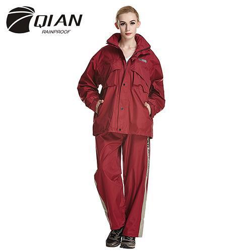 Qian Rainproof Impermeable Raincoat Women&Men Suit Rain Coat Hood Motorcycle-Rain Suits-Bargain Bait Box-Red-XXXL-Bargain Bait Box