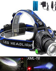 Rechargeable Cree Xml T6 2000Lumens Zoom Head Lamp Torch Led Headlamp + 18650-Flashlights & Headlamps-Bargain Bait Box-package B-Russia-Bargain Bait Box