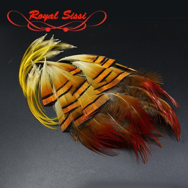 Royal Sissi 60Pcs Natural Golden Pheasant Head Crest &amp;Rump Body Feathers-Fly Tying Materials-Bargain Bait Box-Bargain Bait Box