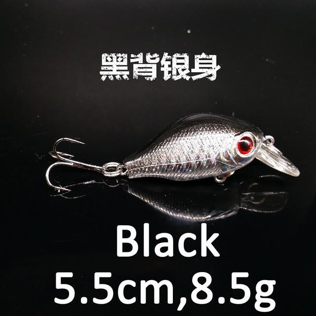 Swim Fish Hard Crank Bait Minnow Mini Fishing Crankbait Lure Crazy Luminous-Crankbaits-Bargain Bait Box-55mm black-Bargain Bait Box