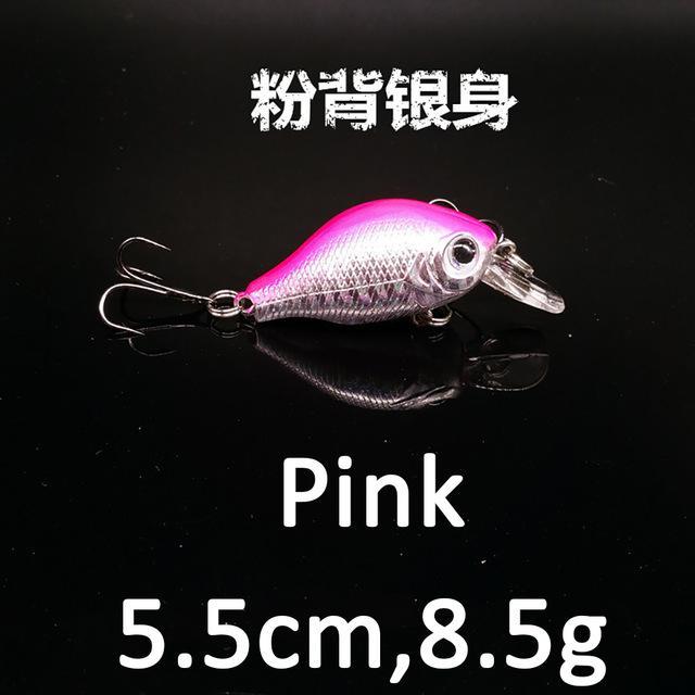 Swim Fish Hard Crank Bait Minnow Mini Fishing Crankbait Lure Crazy Luminous-Crankbaits-Bargain Bait Box-55mm pink-Bargain Bait Box
