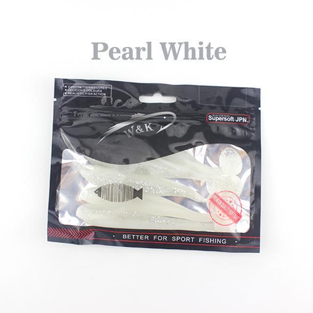 W&K Soft 4.7Inch 5Pcs/Bag Sea Fishing Jig Head Silicone Bait Shad Worm Halibut-Unrigged Plastic Swimbaits-Bargain Bait Box-Pearl White-Bargain Bait Box