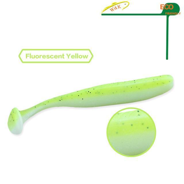 W&K Soft Fishing 9Cm 10Pcs/Bag Freshwater Soft Bait Swim Shad Pollock Zander-Unrigged Plastic Swimbaits-Bargain Bait Box-Fluorescent Yellow-Bargain Bait Box