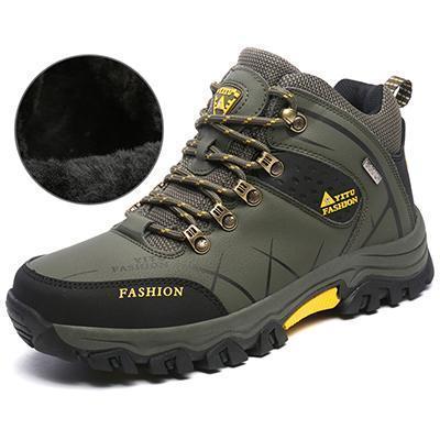 Warm Fur Autumn Winter Waterproof Men Hiking Shoes High Top Boots Mountain-JKPUDUN Official Store-Green-6.5-Bargain Bait Box