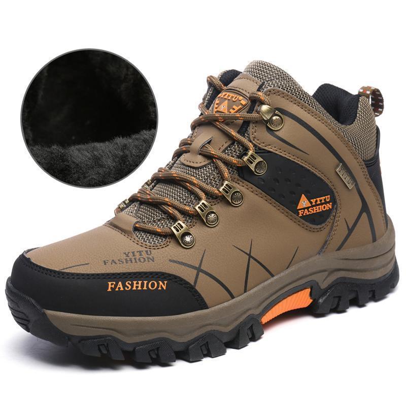 Warm Fur Autumn Winter Waterproof Men Hiking Shoes High Top Boots Mountain-JKPUDUN Official Store-Grey-6.5-Bargain Bait Box