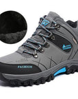 Warm Fur Autumn Winter Waterproof Men Hiking Shoes High Top Boots Mountain-JKPUDUN Official Store-Grey-6.5-Bargain Bait Box