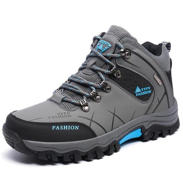 Warm Fur Autumn Winter Waterproof Men Hiking Shoes High Top Boots Mountain-JKPUDUN Official Store-Grey4-6.5-Bargain Bait Box