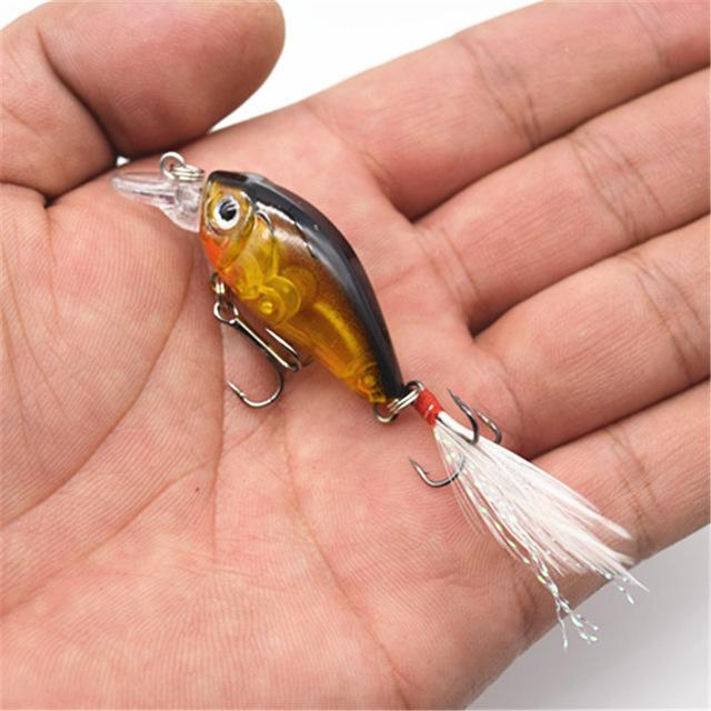 Wdaire Crank Baits Mini 3.6Cm 4G Crankbait 3D Fish Eye Lure Bait With Feather-Crankbaits-Bargain Bait Box-C-Bargain Bait Box