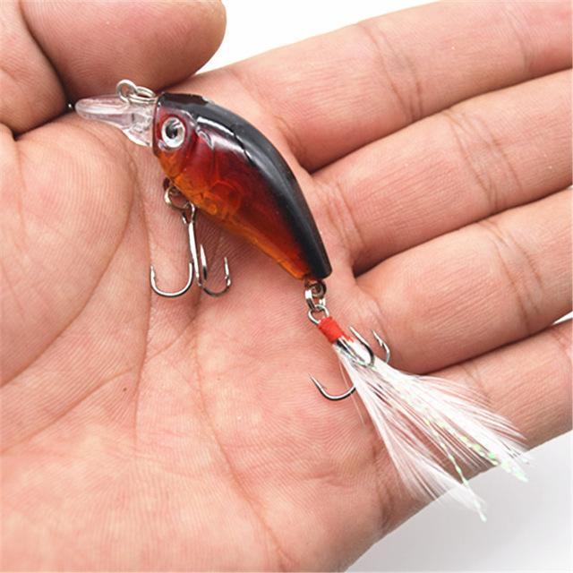 Wdaire Crank Baits Mini 3.6Cm 4G Crankbait 3D Fish Eye Lure Bait With Feather-Crankbaits-Bargain Bait Box-D-Bargain Bait Box