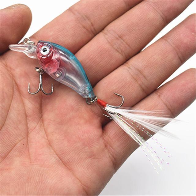Wdaire Crank Baits Mini 3.6Cm 4G Crankbait 3D Fish Eye Lure Bait With Feather-Crankbaits-Bargain Bait Box-E-Bargain Bait Box