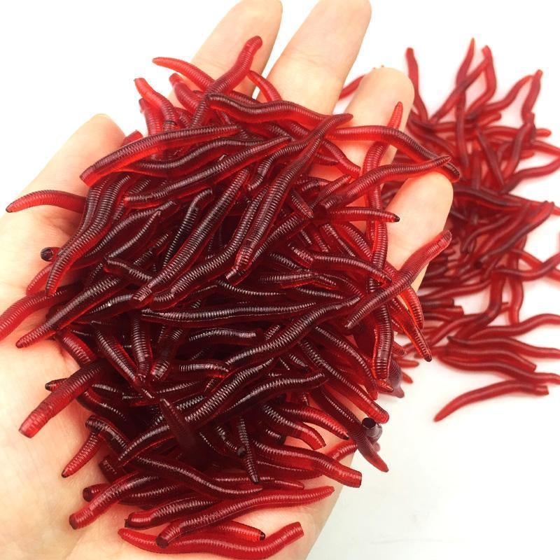 Wdairen 100Pcs/Lot Red Earthworm Silicone Bait Worms Artificial Fishing Lure-WDAIREN Fishing Store-Bargain Bait Box