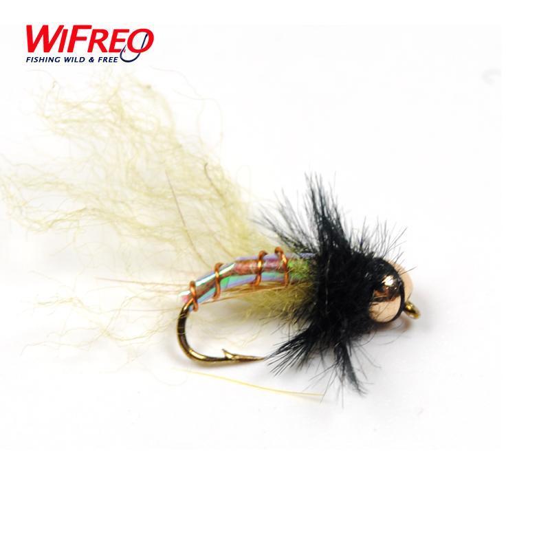 Wifreo 10Pcs #12 Holographic Brass Bead Head Midge Chironomidae Fly Trout-Flies-Bargain Bait Box-Bargain Bait Box