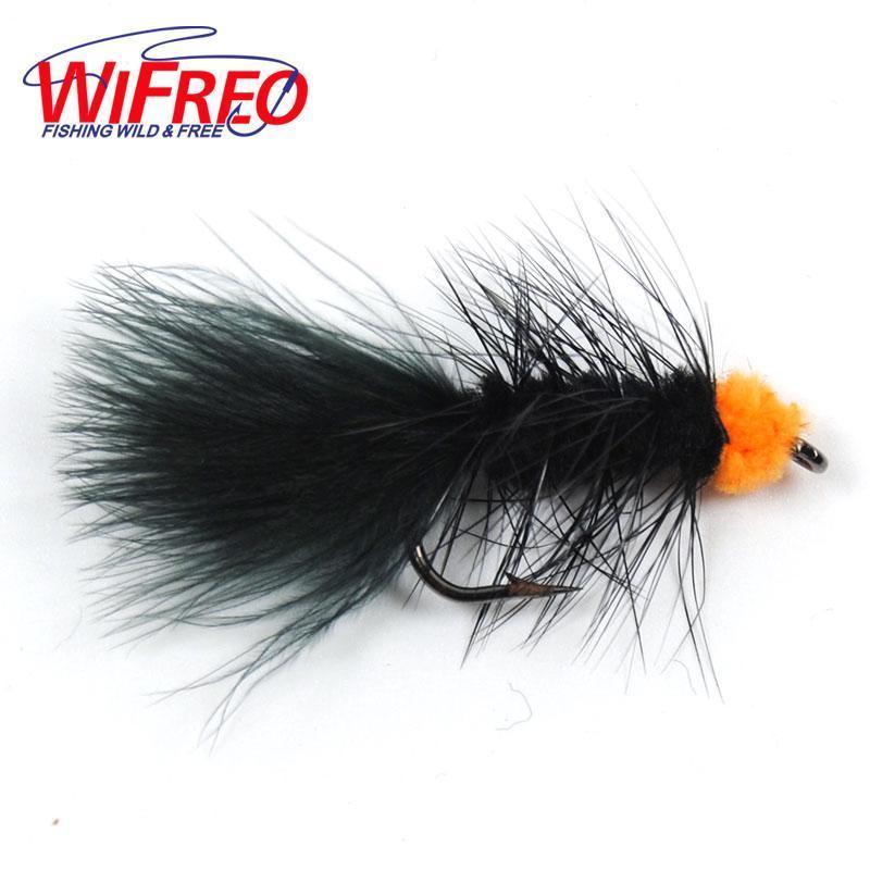 Wifreo 10Pcs 6# Fly Fishing Insect Black Orange Egg Sucking Leech Wooly Streamer-Flies-Bargain Bait Box-Bargain Bait Box