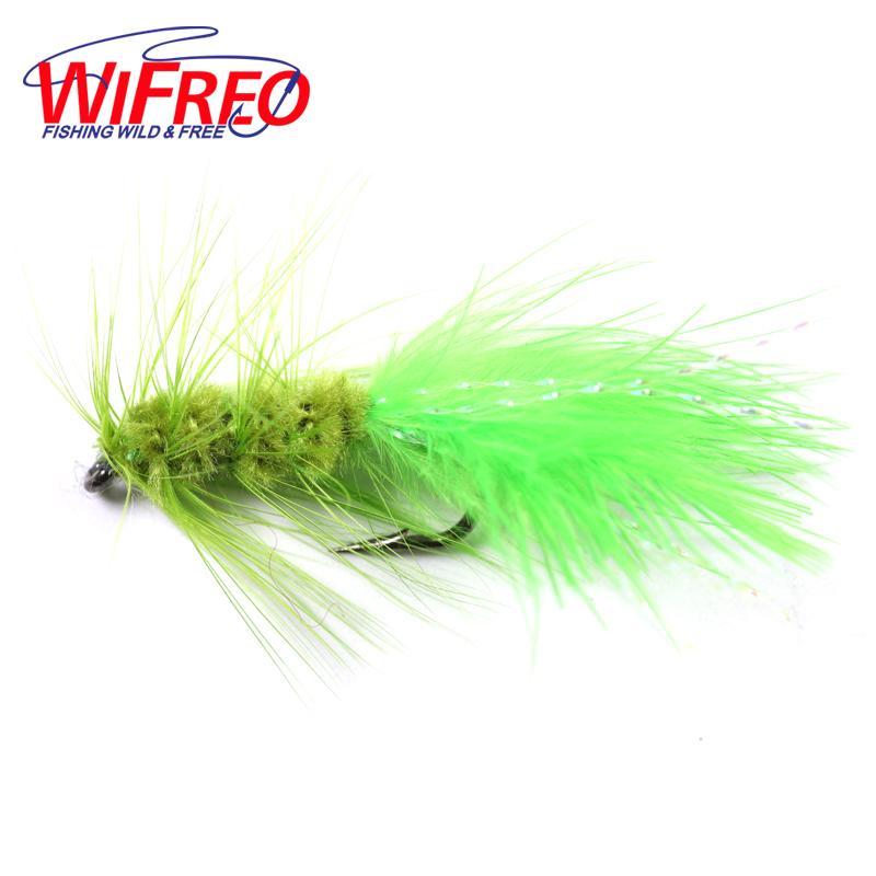 Wifreo 10Pcs Olive Color Woolly Bugger Flashabou Tail Fly Fishng Lures Free Box-Flies-Bargain Bait Box-Bargain Bait Box