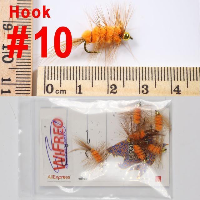 Wifreo 6Pcs Trout Fly Fishing Flies Nymph Chironomids Buzzers Worm Scud Pheasant-Flies-Bargain Bait Box-bead worm-Bargain Bait Box