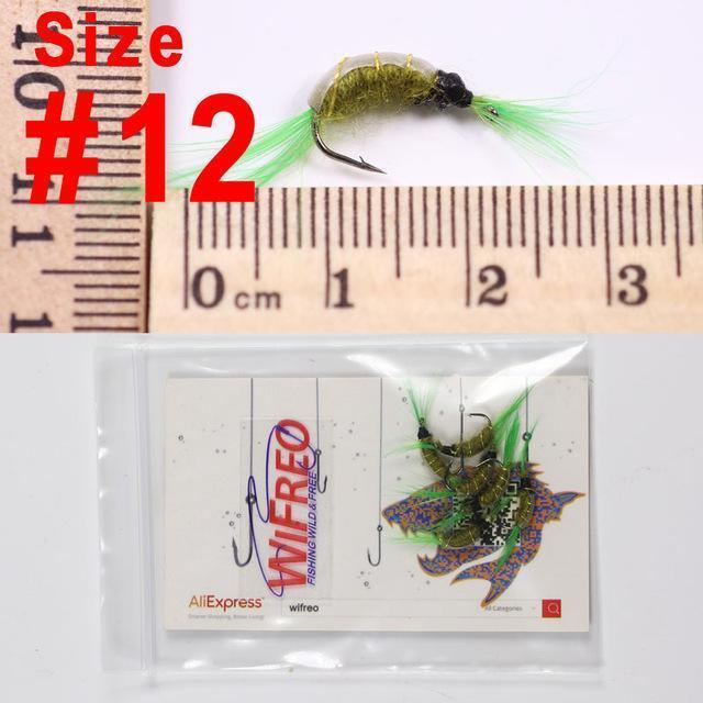 Wifreo 6Pcs Trout Fly Fishing Flies Nymph Chironomids Buzzers Worm Scud Pheasant-Flies-Bargain Bait Box-green scud-Bargain Bait Box