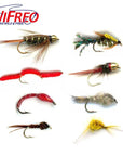 Wifreo 6Pcs Trout Fly Fishing Flies Nymph Chironomids Buzzers Worm Scud Pheasant-Flies-Bargain Bait Box-grey hackle bead-Bargain Bait Box