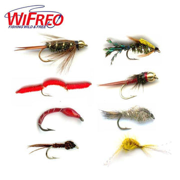 Wifreo 6Pcs Trout Fly Fishing Flies Nymph Chironomids Buzzers Worm Scud Pheasant-Flies-Bargain Bait Box-grey hackle bead-Bargain Bait Box