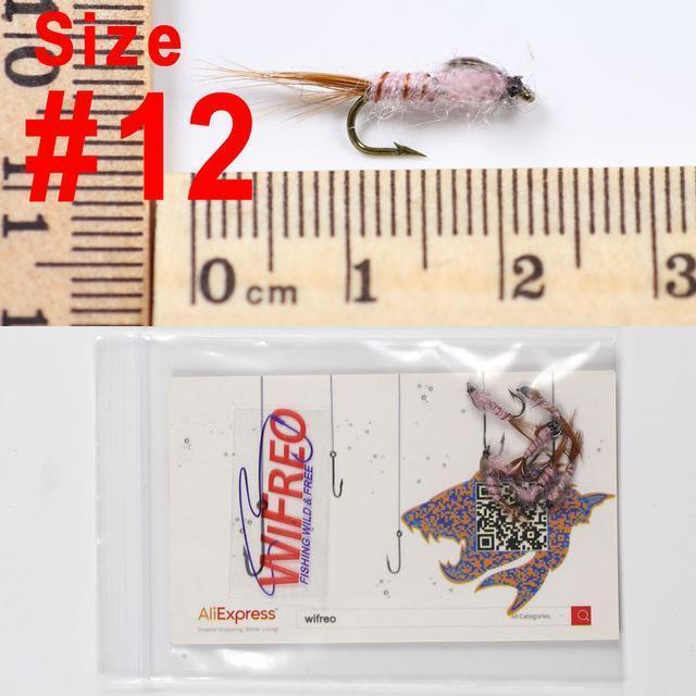 Wifreo 6Pcs Trout Fly Fishing Flies Nymph Chironomids Buzzers Worm Scud Pheasant-Flies-Bargain Bait Box-hares ear grey-Bargain Bait Box
