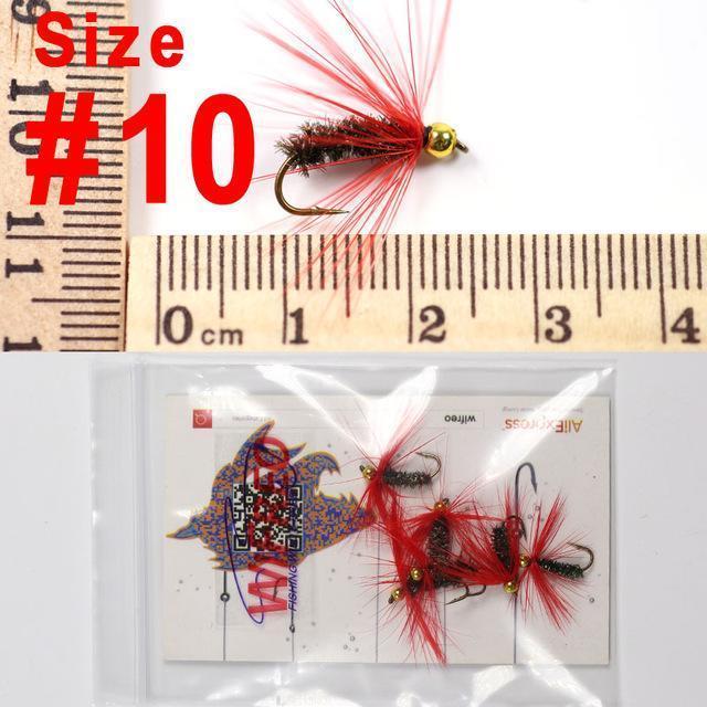 Wifreo 6Pcs Trout Fly Fishing Flies Nymph Chironomids Buzzers Worm Scud Pheasant-Flies-Bargain Bait Box-red hackle bead nymp-Bargain Bait Box