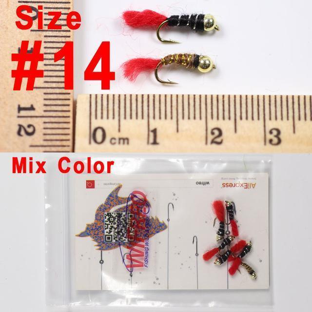 Wifreo 6Pcs Trout Fly Fishing Flies Nymph Chironomids Buzzers Worm Scud Pheasant-Flies-Bargain Bait Box-red tail nymph-Bargain Bait Box