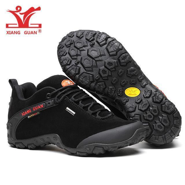 Xiang Guan Men Hiking Boots Cow Leather Women Trekking Shoes Black Waterproof-sneakers manufacturer Store-Low Style Black-4-Bargain Bait Box